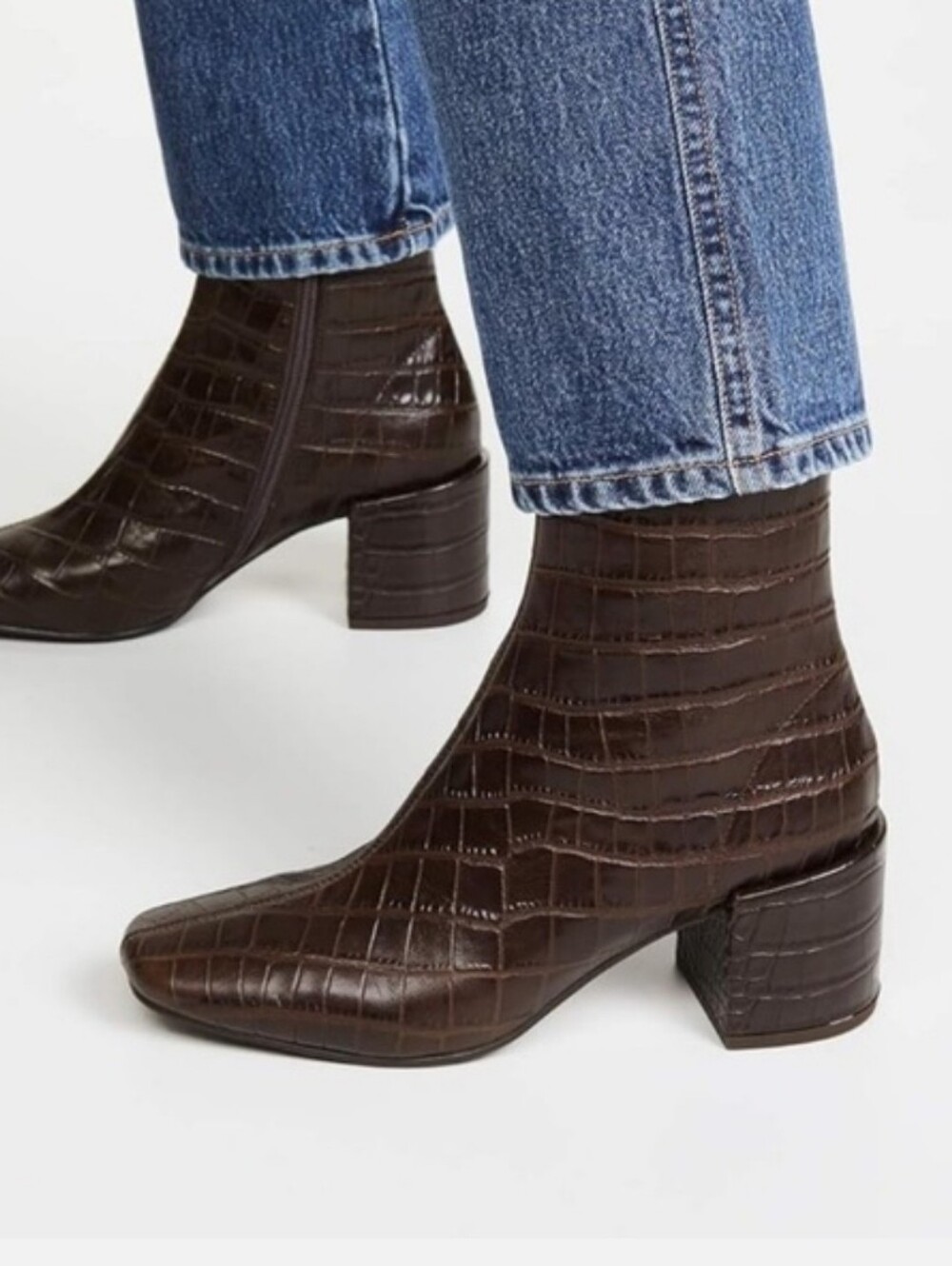 Jeffrey Campbell espresso leather Godard boots in brown croc, 7